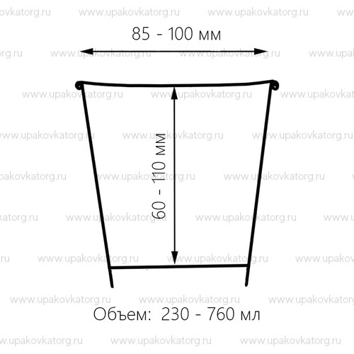 Схематичное изображение товара - Супница одноразовая бумажная с крышкой 230 - 760 мл
