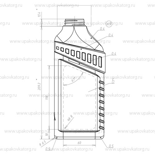 Схематичное изображение товара - Флакон для дезинфицирующих средств 500 мл 221x94,9x48,4 мм