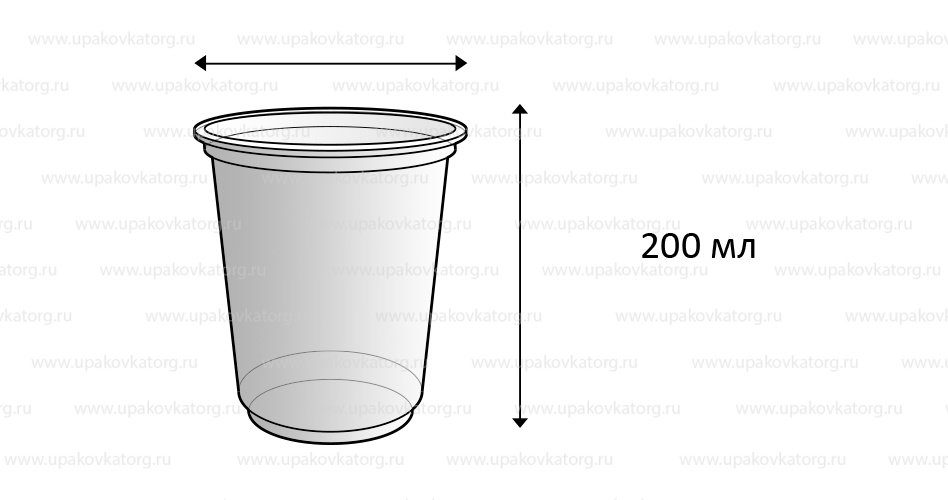 Схематичное изображение товара - Пластиковый  стакан с печатью 200 мл, ПП