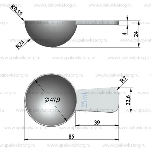 Схематичное изображение товара - Ложка мерная 25 мл 85x48x24 мм ПП круглая 