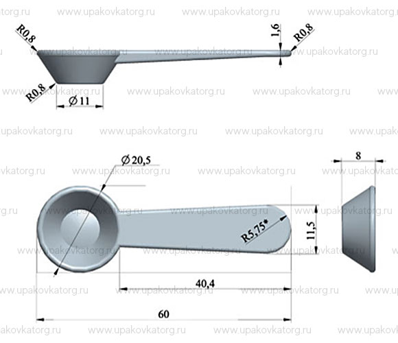 Схематичное изображение товара - Ложка мерная 1 мл 60х20х8 мм ПП круглая