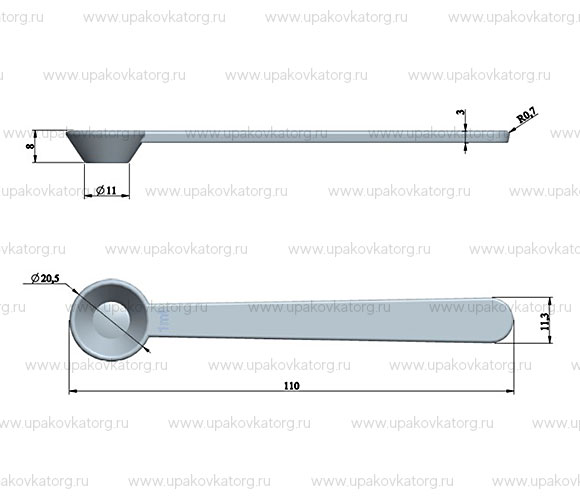 Схематичное изображение товара - Ложка мерная 110х20х8 мм 1 мл ПП с длинной ручкой