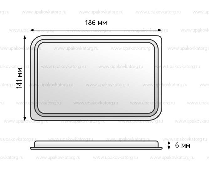 Схематичное изображение товара - Крышка 186х141х6 мм для пищевого контейнера КР-179, ПП