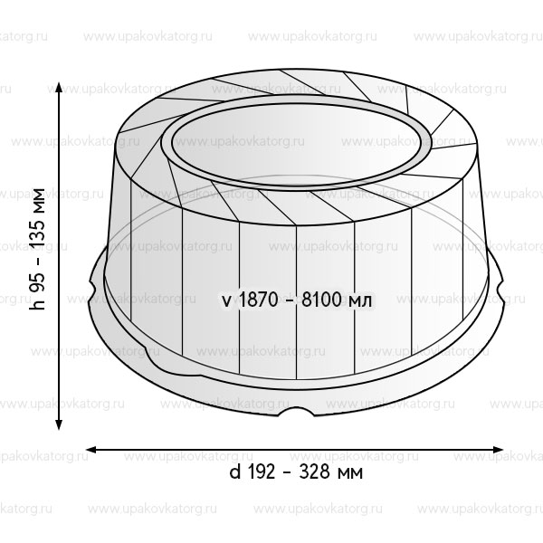 Схематичное изображение товара - Упаковка для торта 192x95 - 328x120 мм, круглая, ПЭТ, ПП