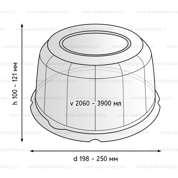 Схематичное изображение товара - Упаковка для торта 198x106 - 250x121 мм, круглая, ПЭТ, ПП