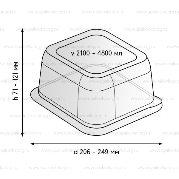 Схематичное изображение товара - Упаковка для торта 206x206x106 - 249x249x120 мм, квадратная, ПЭТ
