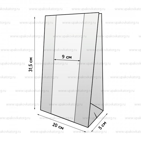 Схематичное изображение товара - Пакет с плоским дном 31,5x20x5 см окно 9 см из бежевой бумаги