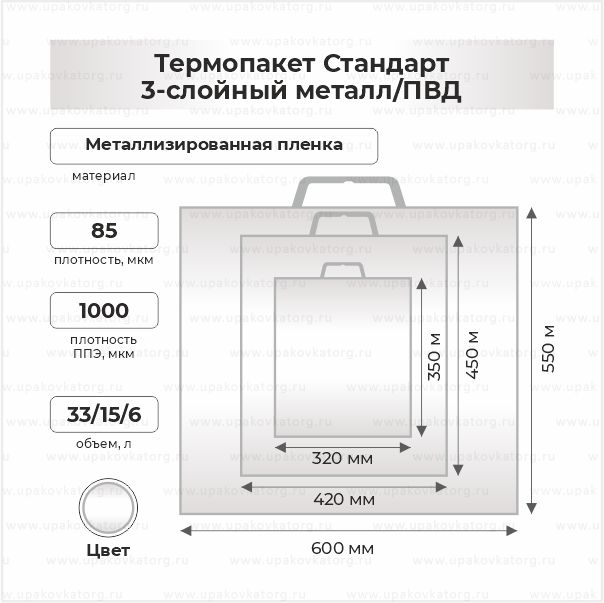 Схематичное изображение товара - Термопакет Стандарт 3-слойный металл/ПВД