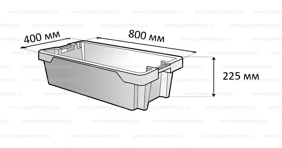 Схематичное изображение товара - Пластиковый перфорированный ящик 800x400x225 мм, дно и стенки