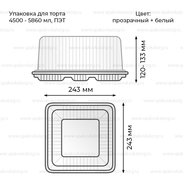 Схематичное изображение товара - Упаковка для торта 243х243 мм ПЭТ