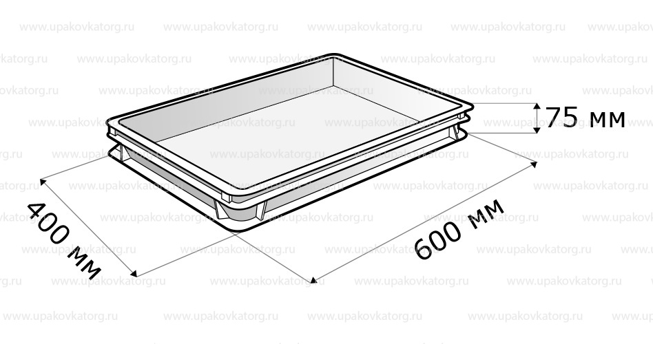 Схематичное изображение товара - Лоток для выпечки 600x400x75 мм, дно и стенки сплошные