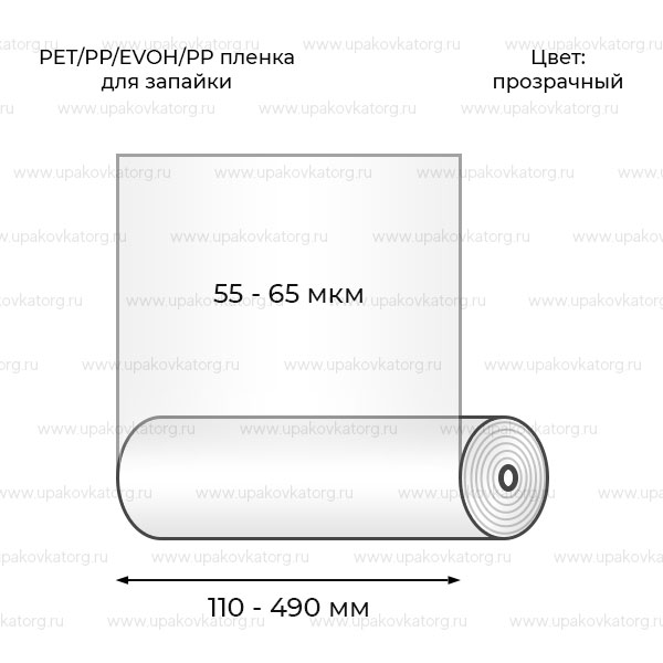 Схематичное изображение товара - PET/PP/EVOH/PP пленка для запайщиков 110 - 490 мм