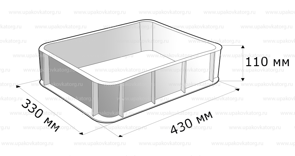 Схематичное изображение товара - Ящик под пирожные 430x330x110 мм, дно и стенки сплошные
