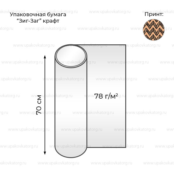Схематичное изображение товара - Упаковочная бумага Зиг-Заг крафт 70x100 см для подарков