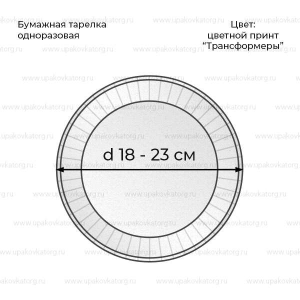 Схематичное изображение товара - Бумажная тарелка «Трансформеры» 18х18 см