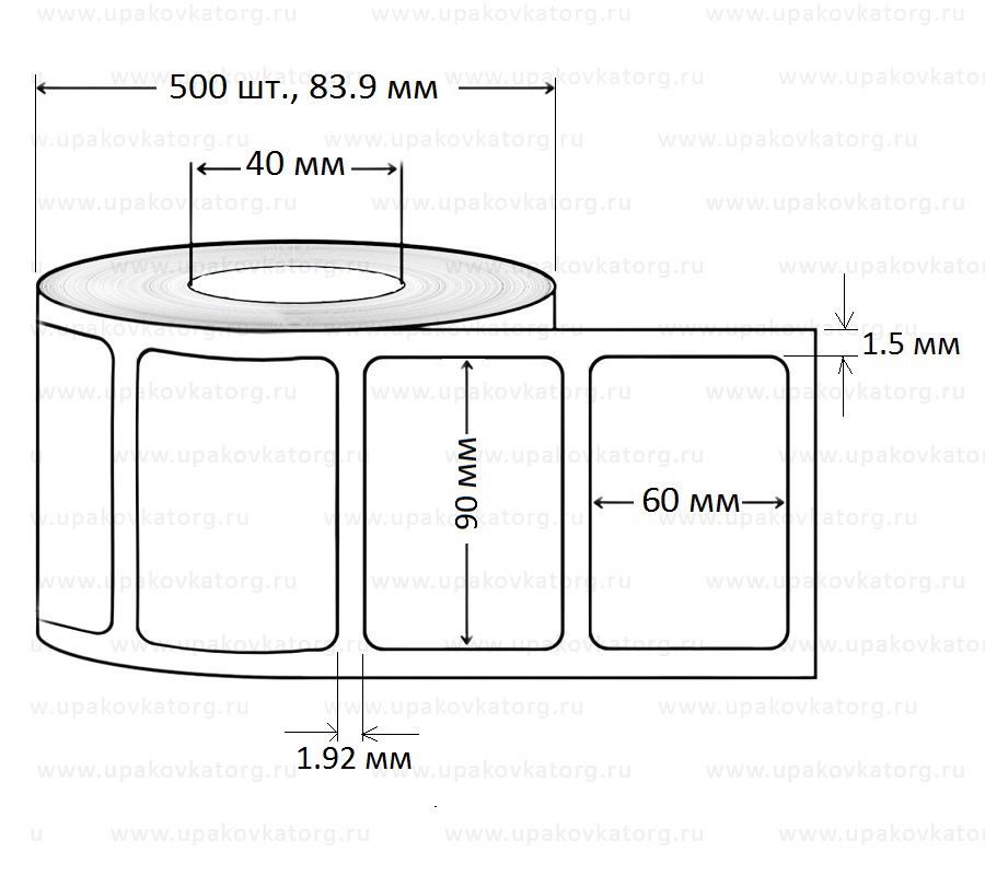 Схематичное изображение товара - Полипропиленовая этикетка 90х60 мм белая в рулоне 