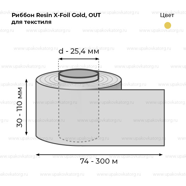 Схематичное изображение товара - Риббон Resin X-Foil Gold, OUT для текстиля