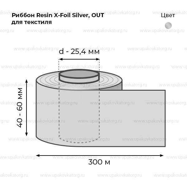 Схематичное изображение товара - Риббон Resin X-Foil Silver, OUT для текстиля