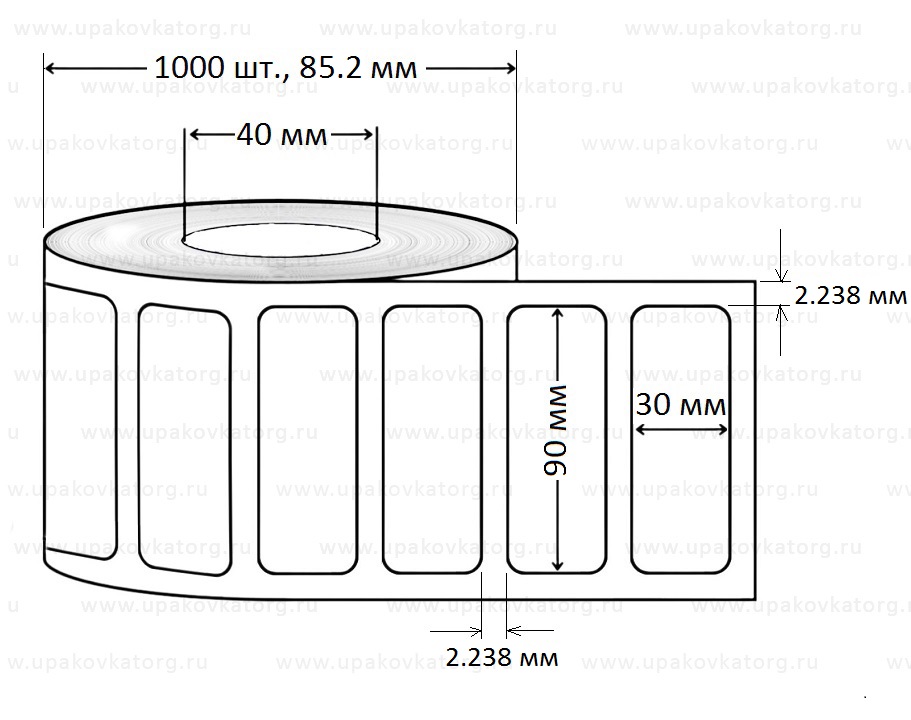 Схематичное изображение товара - Полипропиленовая самоклеящаяся этикетка 90х30 мм белая в рулоне