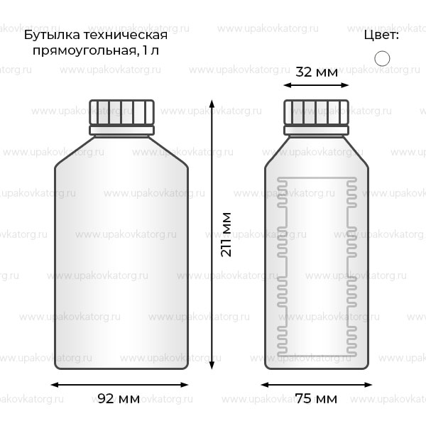 Схематичное изображение товара - Бутылка техническая прямоугольная 1 л