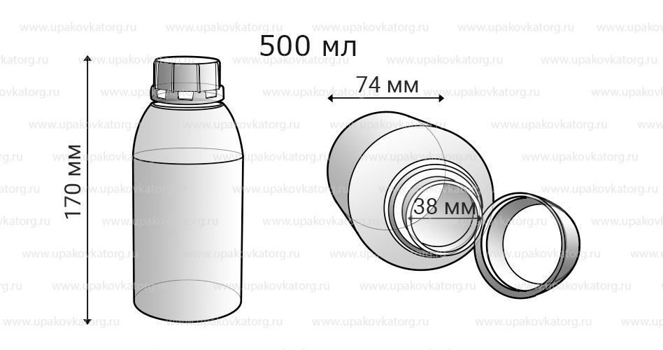 Схематичное изображение товара - Бутылка техническая 500 мл
