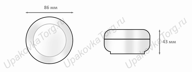 Схематическое изображение баночки для крема d-86 мм U826. Сайт UpakovkaTorg