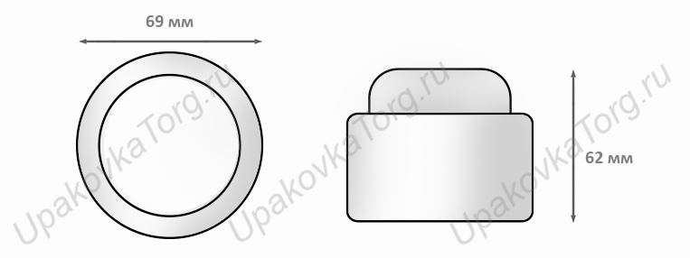 Схематическое изображение баночки для крема d-69 мм U836. Сайт УпаковкаТорг
