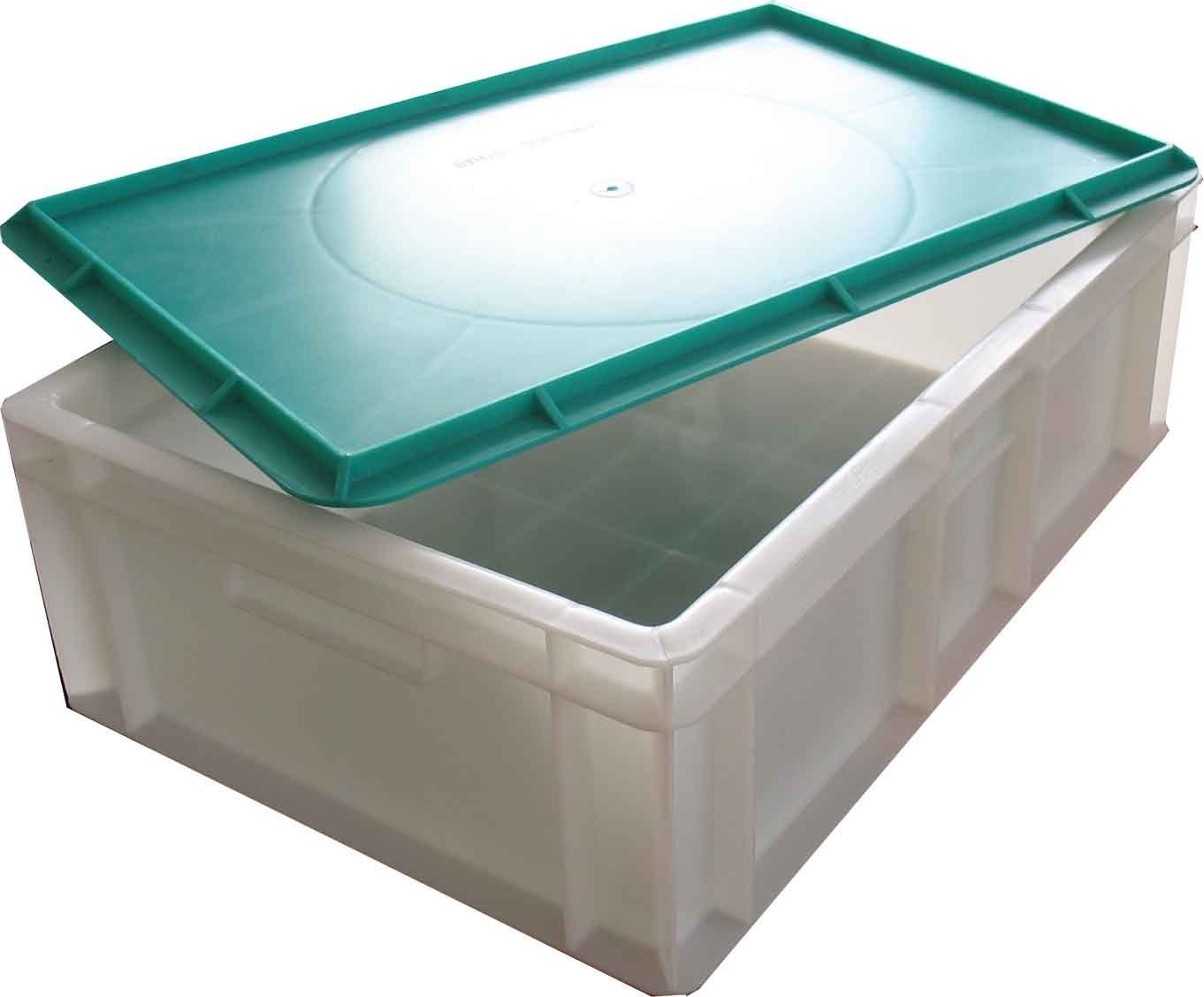 Белый ящик с зеленой крышкой для упаковки рыбы
